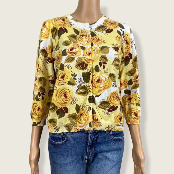 CAbi Sweaters - CAbi #465 Yellow Rose Crop Snap Cardigan Sweater